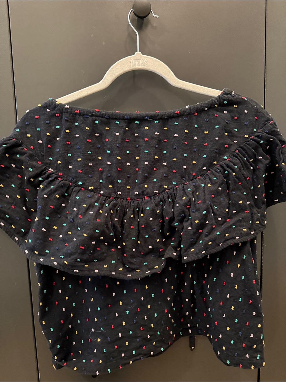 Ace & Jig Barney’s New York Black Ruffle Off-Shoulder Top with Multicolor Dots - Picture 4 of 6